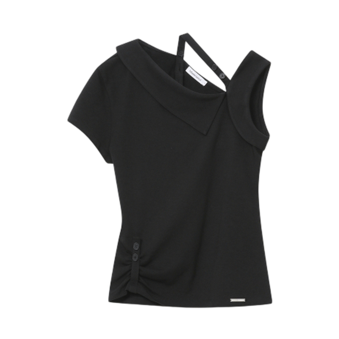 (W) 미세키서울 숄더 스트랩 언밸런스 탑 블랙((W) Miseki Seoul Shoulder Strap Unbalance Top Black)