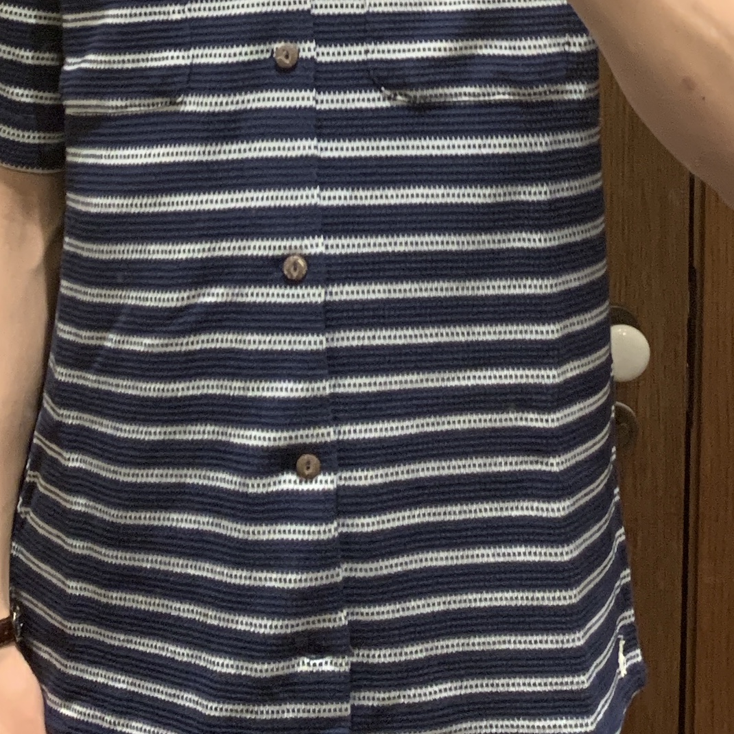 Double RL Nautical Print Jersey Camp Shirt Cream Navy Multi 착용 스타일