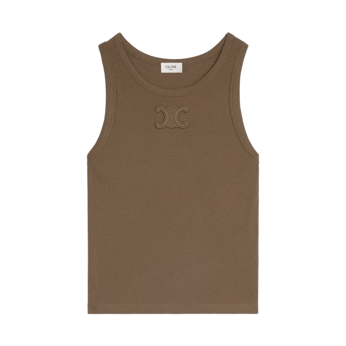 2X45N2P33-19BG (W) Celine Triomphe Tank Top in Ribbed Cotton Glaise Brown