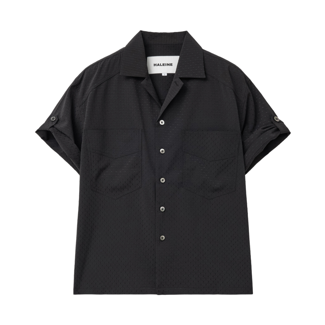 알렌느 택스쳐드 도트 오픈 카라 셔츠 블랙(Haleine Textured Dot Open Collar Shirt Black (XT210))
