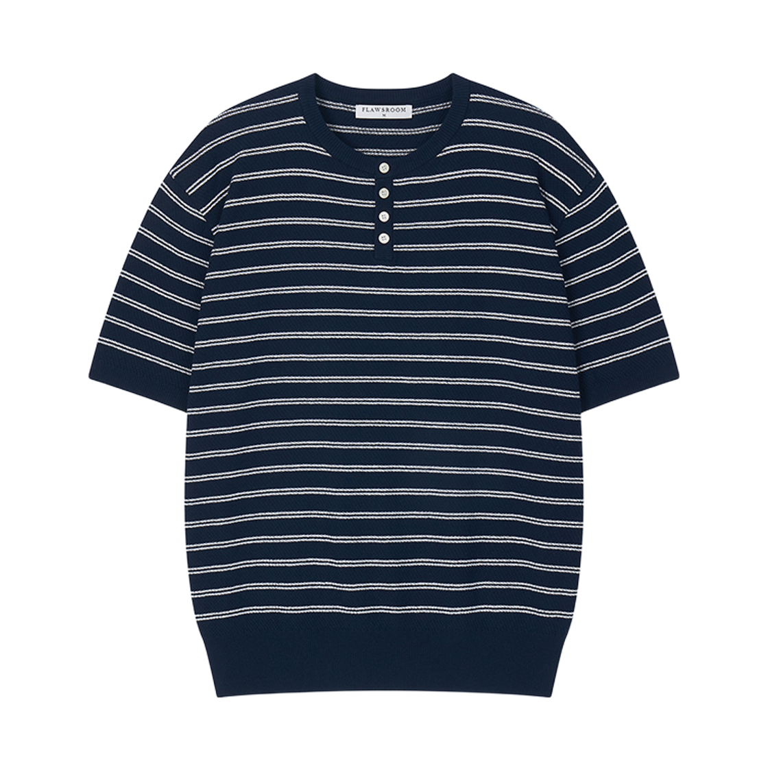 FL2612 Flawsroom Stripe Henleyneck Cotton Knit Navy