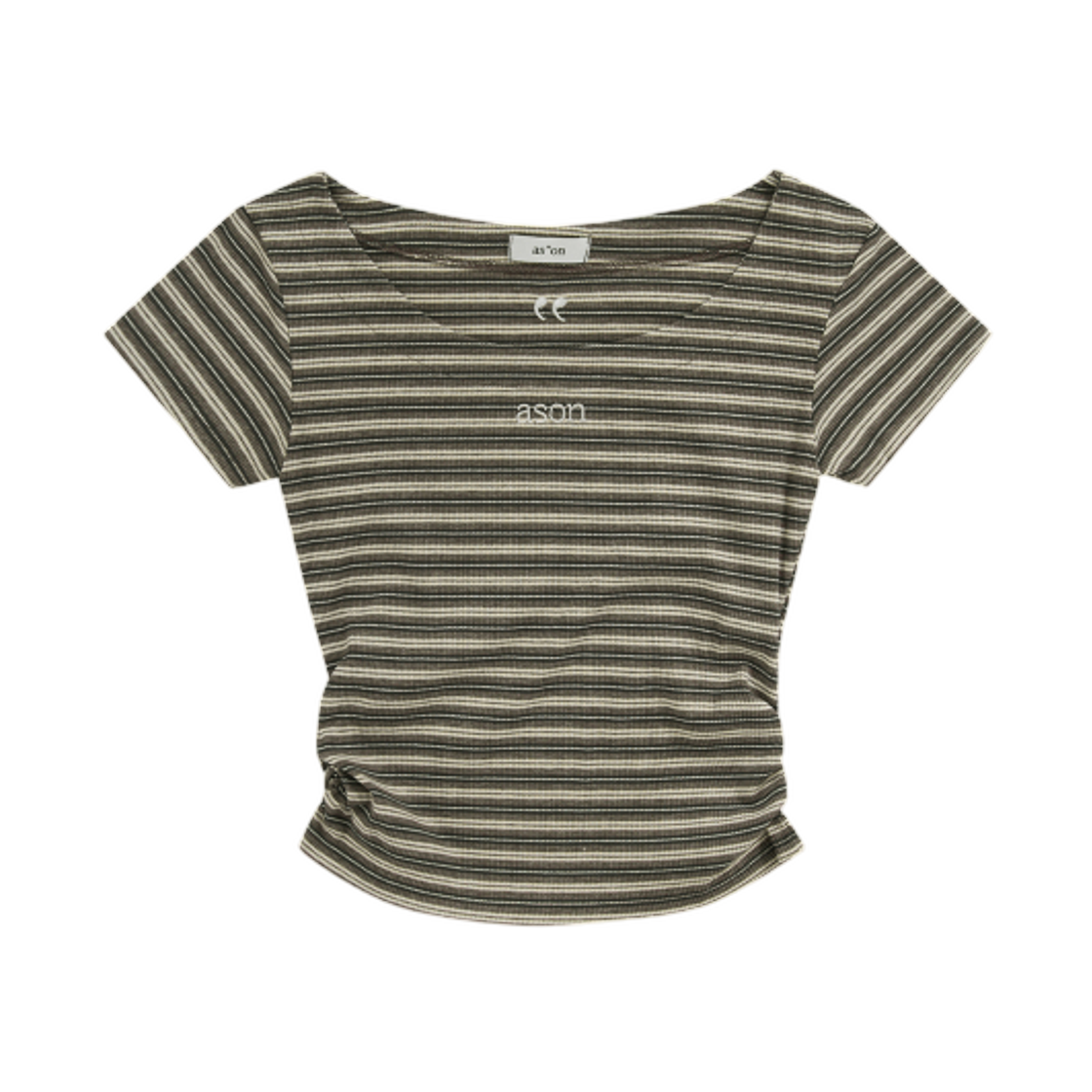 (W) 애즈온 레일 스트라이프 티셔츠 브라운((W) Ason Rail Stripe T-Shirt Brown)