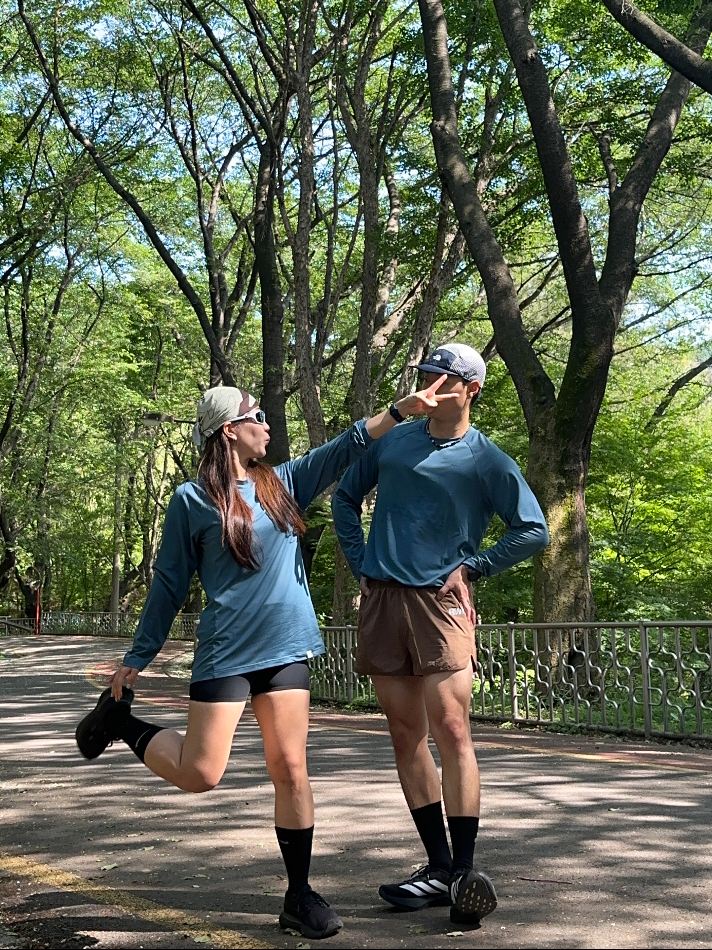 Cayl Logo Air Long Sleeve Foggy Blue, (W) Nike Foam Shorts Black Smoke Grey - Asia 착용 스타일 - 2
