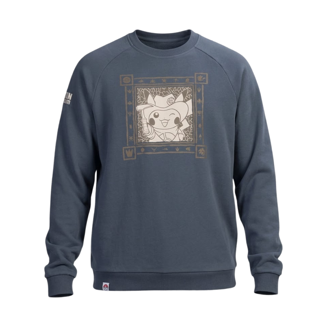포켓몬 파슬 뮤지엄 굴착기 피카츄 스웨트셔츠 블루(Pokemon Fossil Museum Excavator Pikachu Sweatshirt Blue)