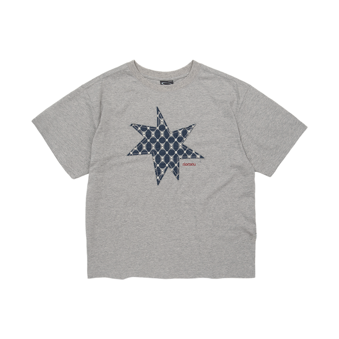 리오므 시그니처 데님 아플리케 반팔티 멜란지(Riomeu Signature Denim Applique Short Sleeve T-shirt Melange)