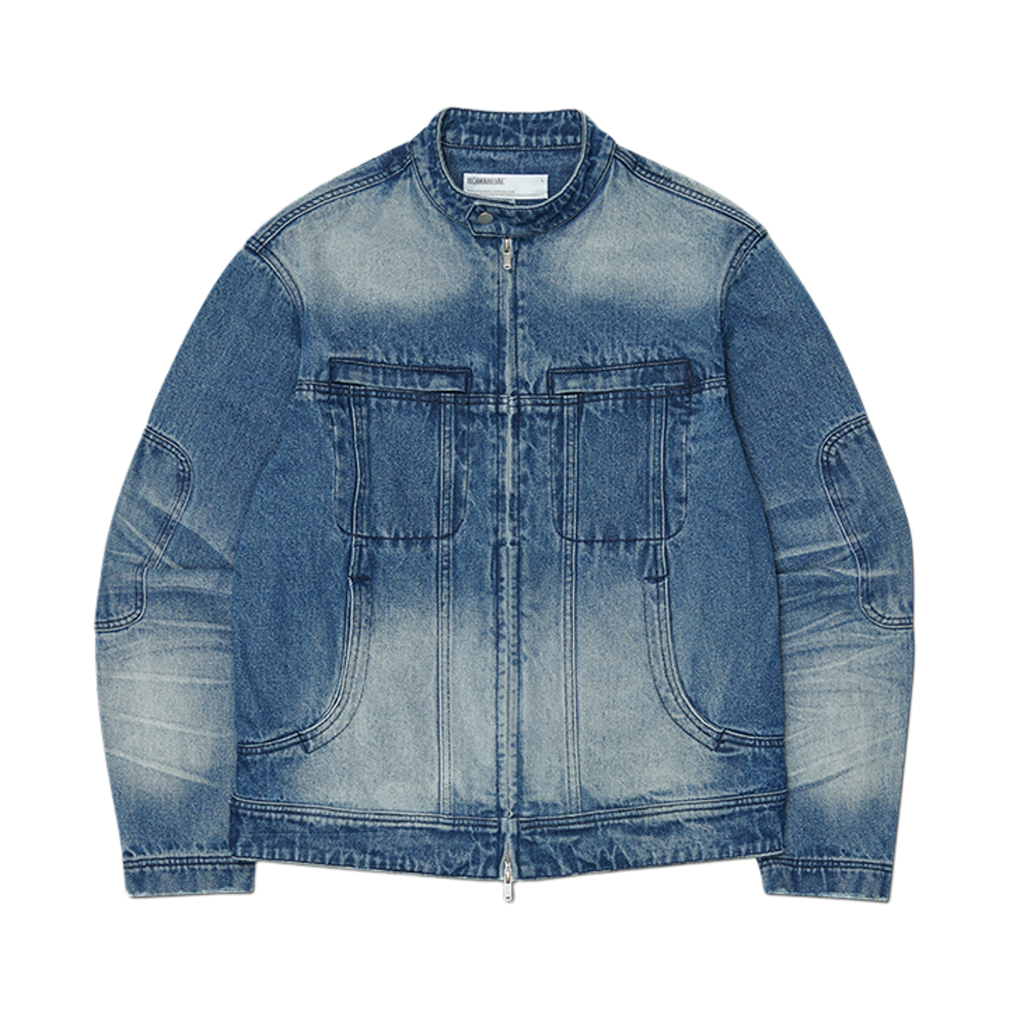 노매뉴얼 워시드 데님 라이더 자켓 워시드 블루(NOMANUAL Washed Denim Rider Jacket Washed Blue)