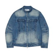 NOMANUAL Washed Denim Rider Jacket Washed Blue