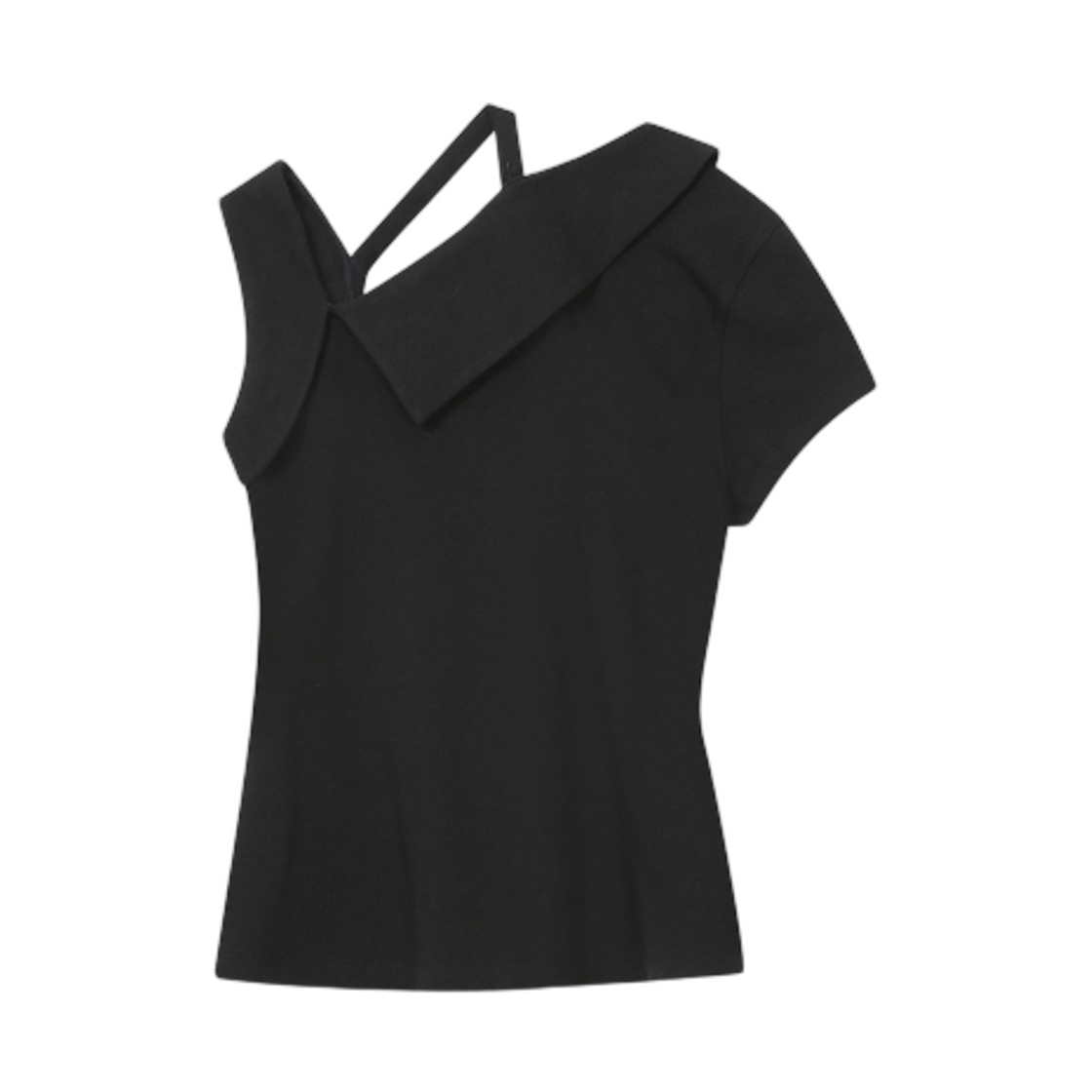 (W) 미세키서울 숄더 스트랩 언밸런스 탑 블랙((W) Miseki Seoul Shoulder Strap Unbalance Top Black) - 2