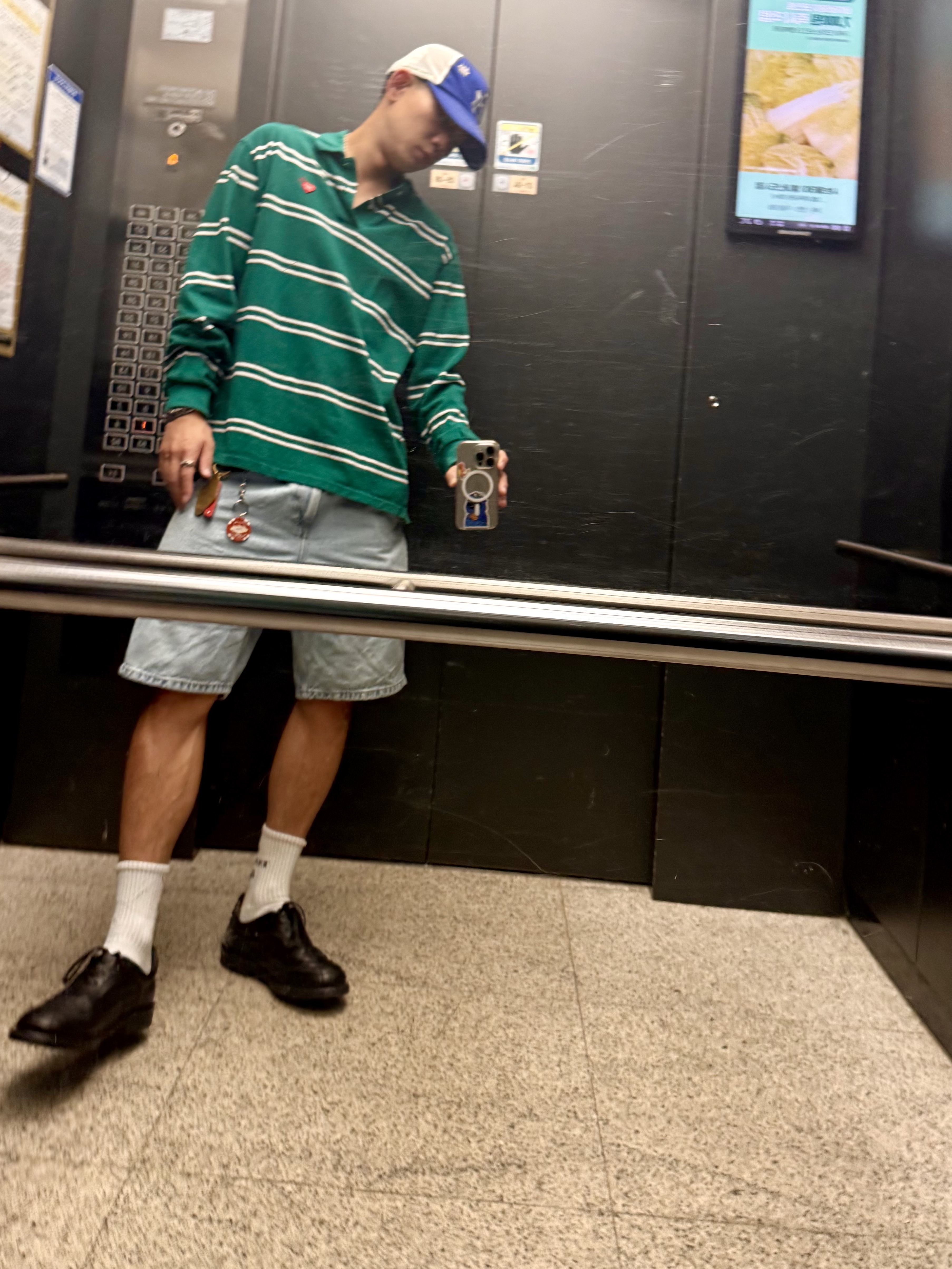 Human Made L/S Polo Shirt Green 착용 스타일
