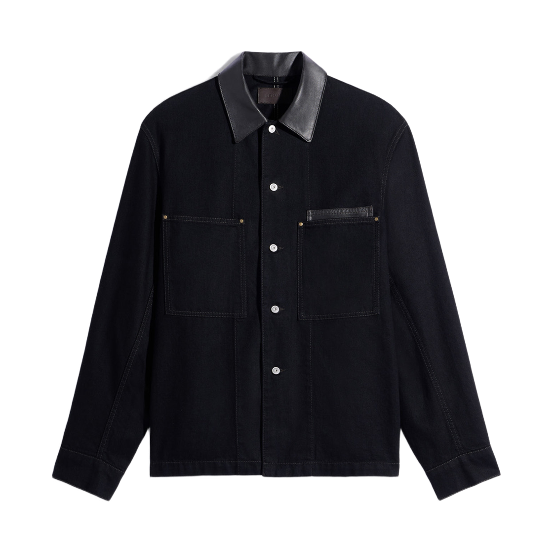 SH1261-LD1071-999 Lemaire Leather Collar Detail Denim Workwear Overshirt Black
