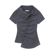(W) Miseki Seoul High Neck Shirring Button Shirt Charcoal
