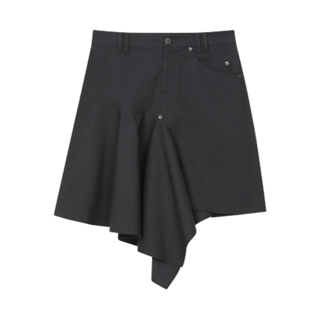 (W) 미세키서울 원 사이드 드레이프 미디 스커트 차콜((W) Miseki Seoul One Side Draped Midi Skirt Charcoal) - 1