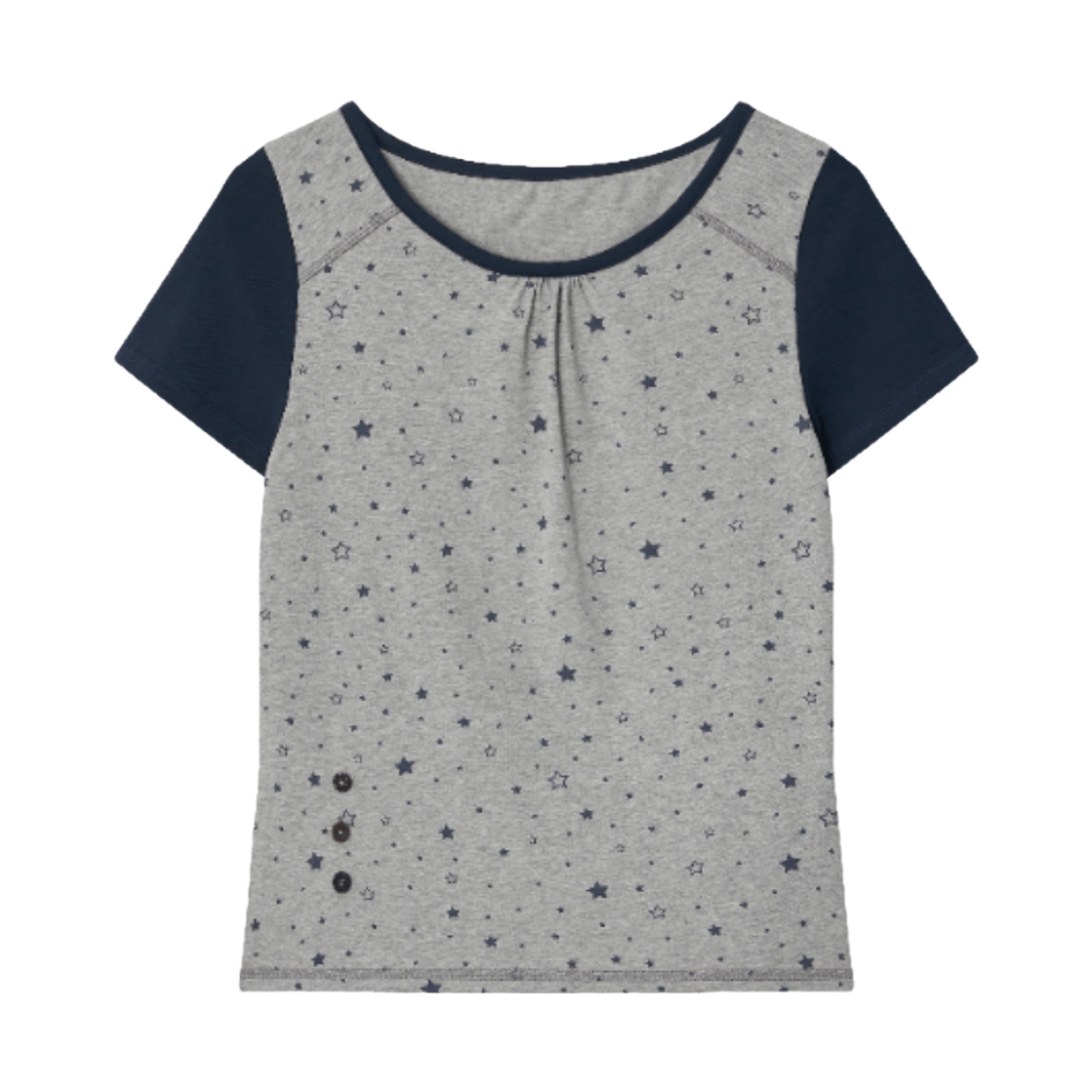 썬릿 셔링 버튼 디테일 티 멜란지 그레이(SUNLIT Shirring Button Detail Tee Melange Gray)