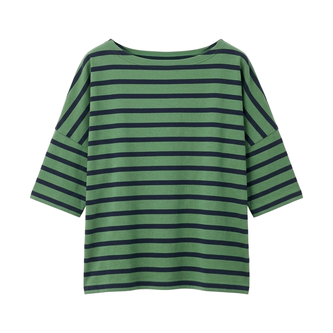 (W) 프릭스 스토어 보트넥 바스크 보더 숏슬리브 티셔츠 그린 네이비((W) Freak's Store Boat Neck Basque Border S/S T-Shirt Green Navy) - 1