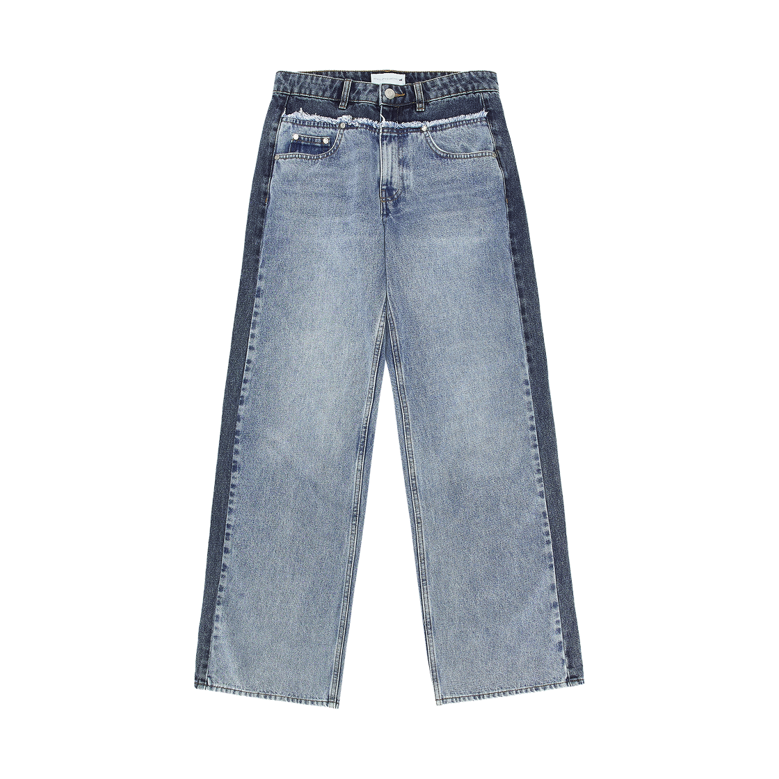 (W) 에이치앤엠 x 스텔라 맥카트니 투톤 스트레이트 레그 진 라이트 데님 블루((W) H&M x Stella McCartney Two-Tone Straight Leg Jeans Light Denim Blue)
