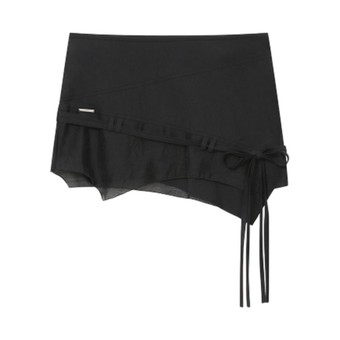 (W) 미세키서울 다이애그널 시어 스트링 미니 스커트 블랙((W) Miseki Seoul Diagonal Sheer String Mini Skirt Black) - 1