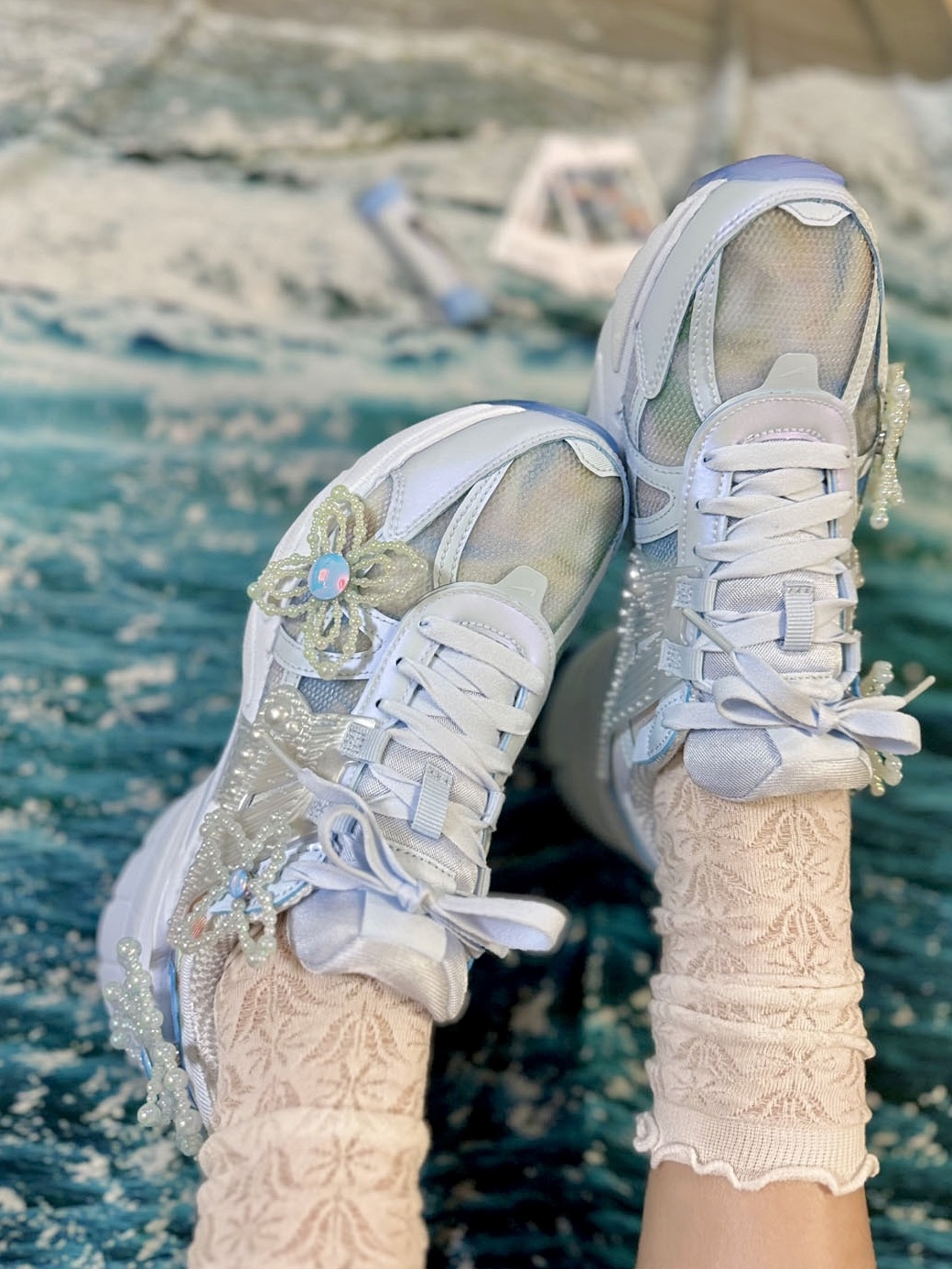 (W) Nike x Susan Fang V2K Run Blue Tint Multi Color 착용 스타일 - 1