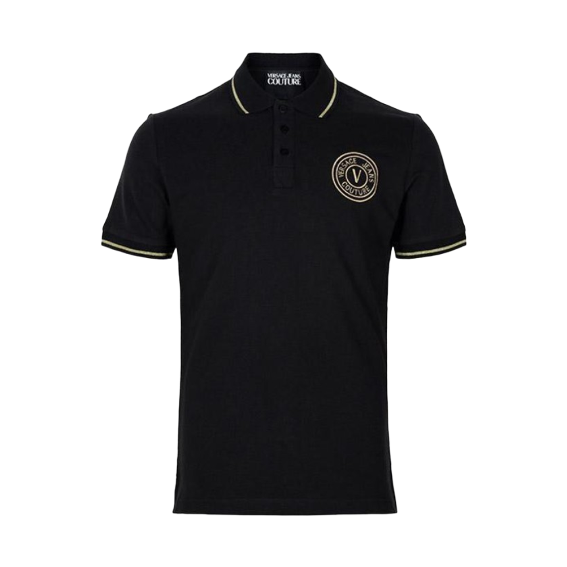 베르사체 진 꾸뛰르 자수 코튼 피케 폴로 셔츠 블랙 골드(Versace Jeans Couture Embroidered Cotton Piquet Polo Shirt Black Gold)