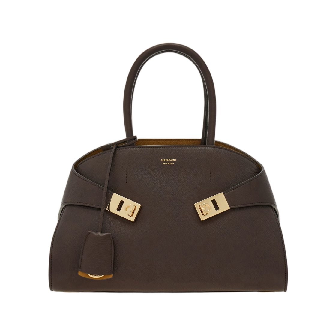 215608-777524 Ferragamo Hug Bicolor Handbag M Testa Di Moro Burnt Ocher