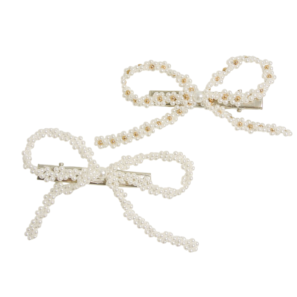 18H0002 OBJET213 Pearl Ribbon Hair Pin