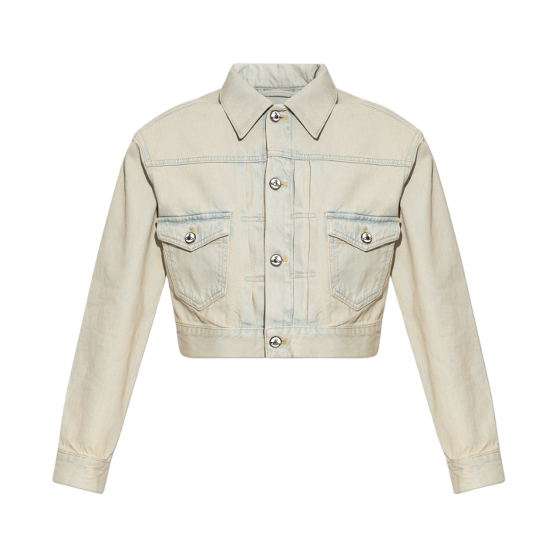 19010018-W01C1-B412 (W) Vivienne Westwood Cropped Marlene Denim Jacket Light Blue