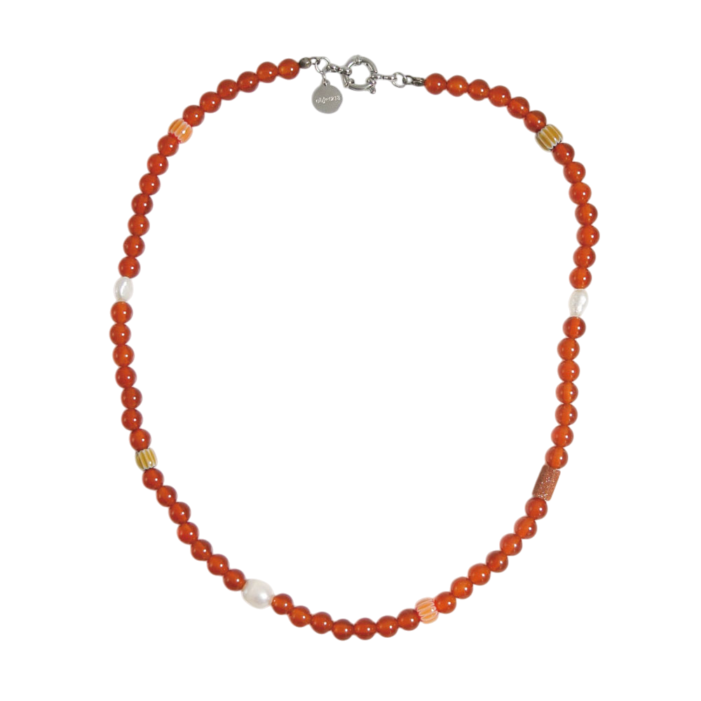 오브제213 레드 플래쉬 자마노 원석 목걸이(OBJET213 Red flash carnelian gemstone necklace)