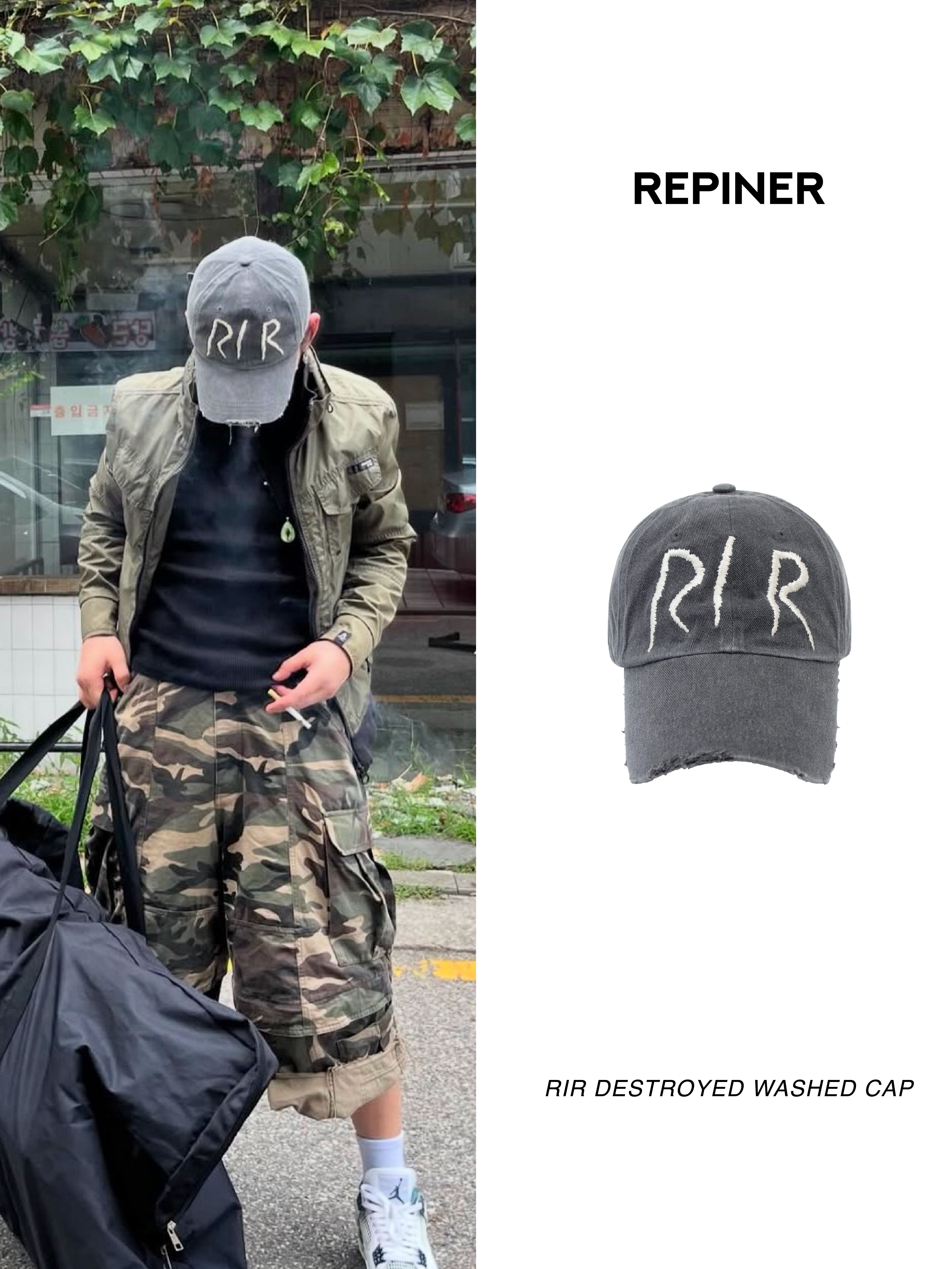 REPINER RIR Destroyed Washed Cap Gray 착용 스타일 - 2