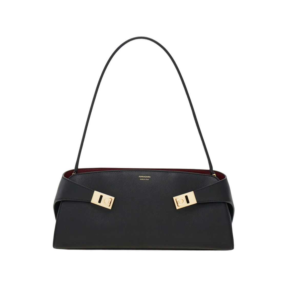 페라가모 이스트 웨스트 허그 숄더백 블랙 버건디(Ferragamo East-West Hug Shoulder Bag Black Burgundy) - 1