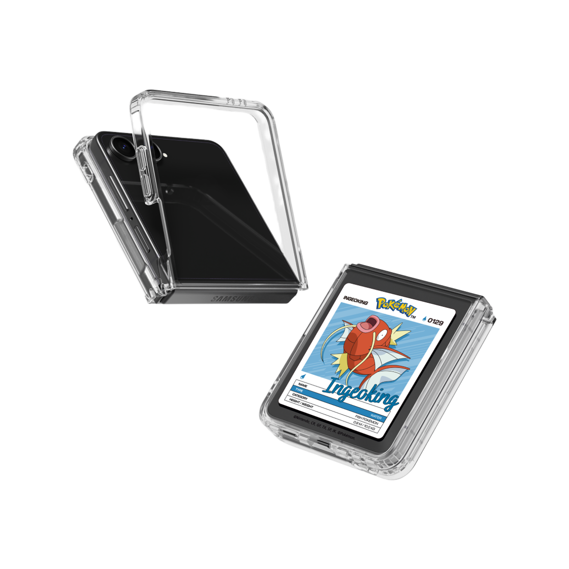 에스엘비에스 포켓몬 잉어킹 네임택 클리어 마그넷 케이스 for Galaxy Z Flip7(SLBS Pokémon Magikarp Name tag Clear Magnet Case for Galaxy Z Flip7) - 2