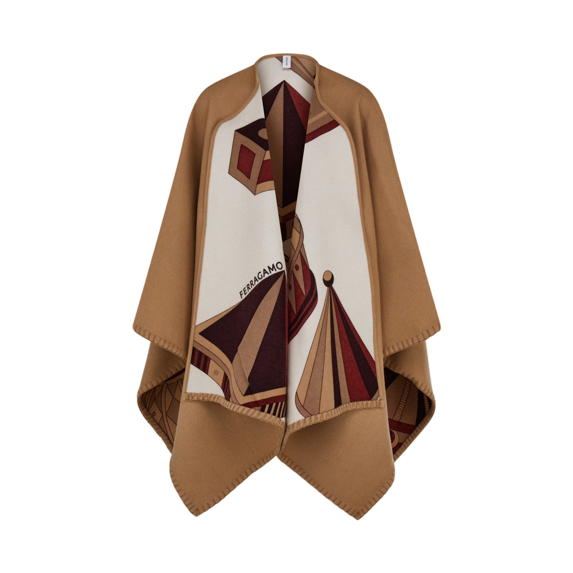 (W) 페라가모 지오메트리컬 르네상스 프린트 리버시블 케이프 보르도 카멜((W) Ferragamo Geometrical Renaissance Print Reversible Cape Bordeaux Camel) - 1