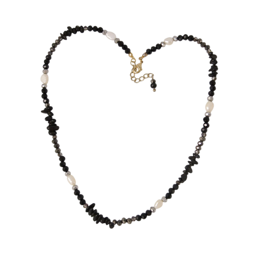 오브제213 지그재그 오프 블랙 내츄럴 스톤 넥클리스(OBJET213 Zigzag Off Black Natural Stone Necklace)