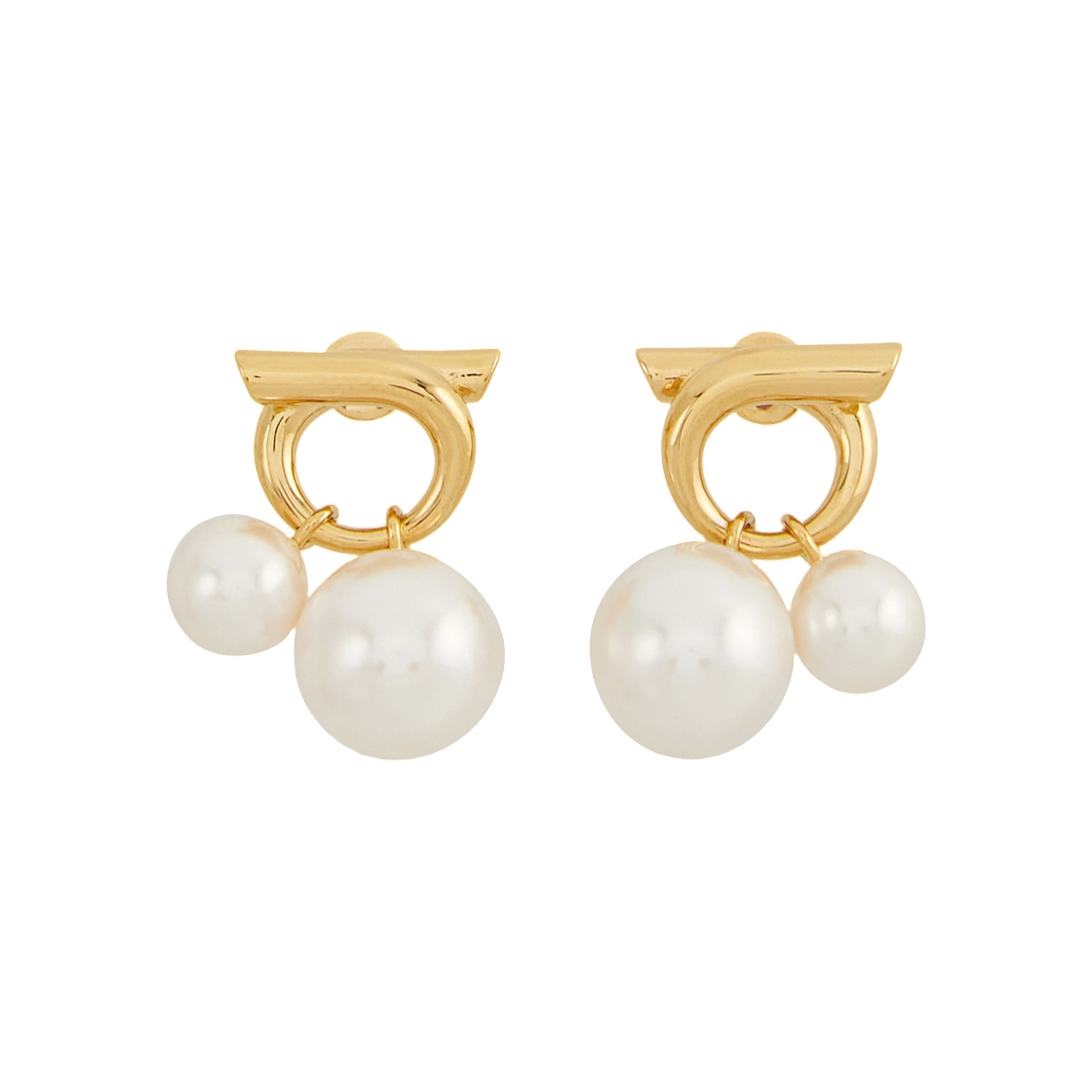 760805-780384 Ferragamo Double Pearl Earrings Gold