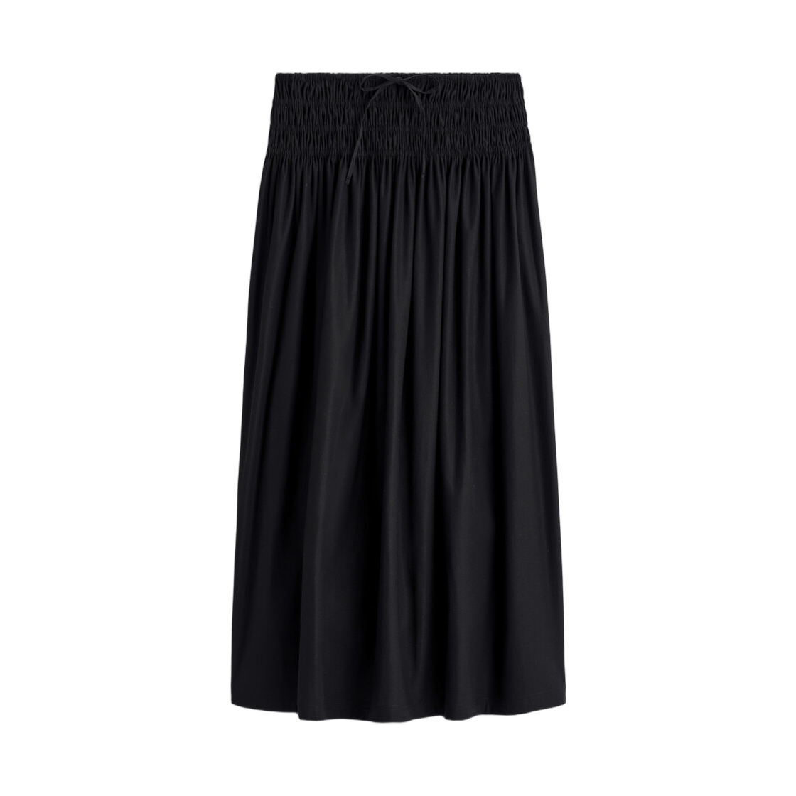 (W) 코스 루쉬 웨이스트 엘라스틱 미디 스커트 블랙((W) COS Ruched Waist Elastic Midi Skirt Black)
