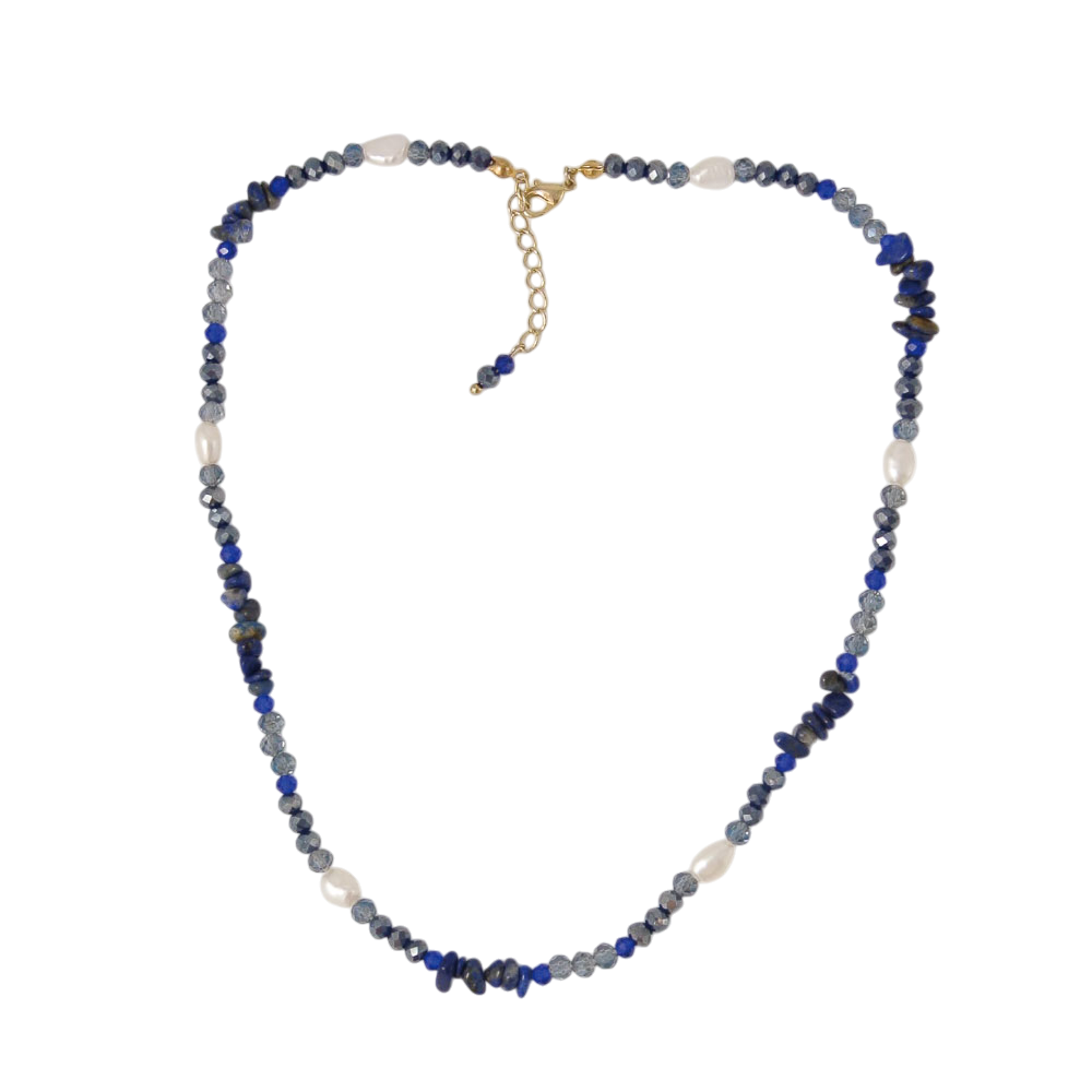 오브제213 지그재그 딥블루 블랙 내츄럴 스톤 넥클리스(OBJET213 Zigzag Deep Blue Natural Stone Necklace) - 1