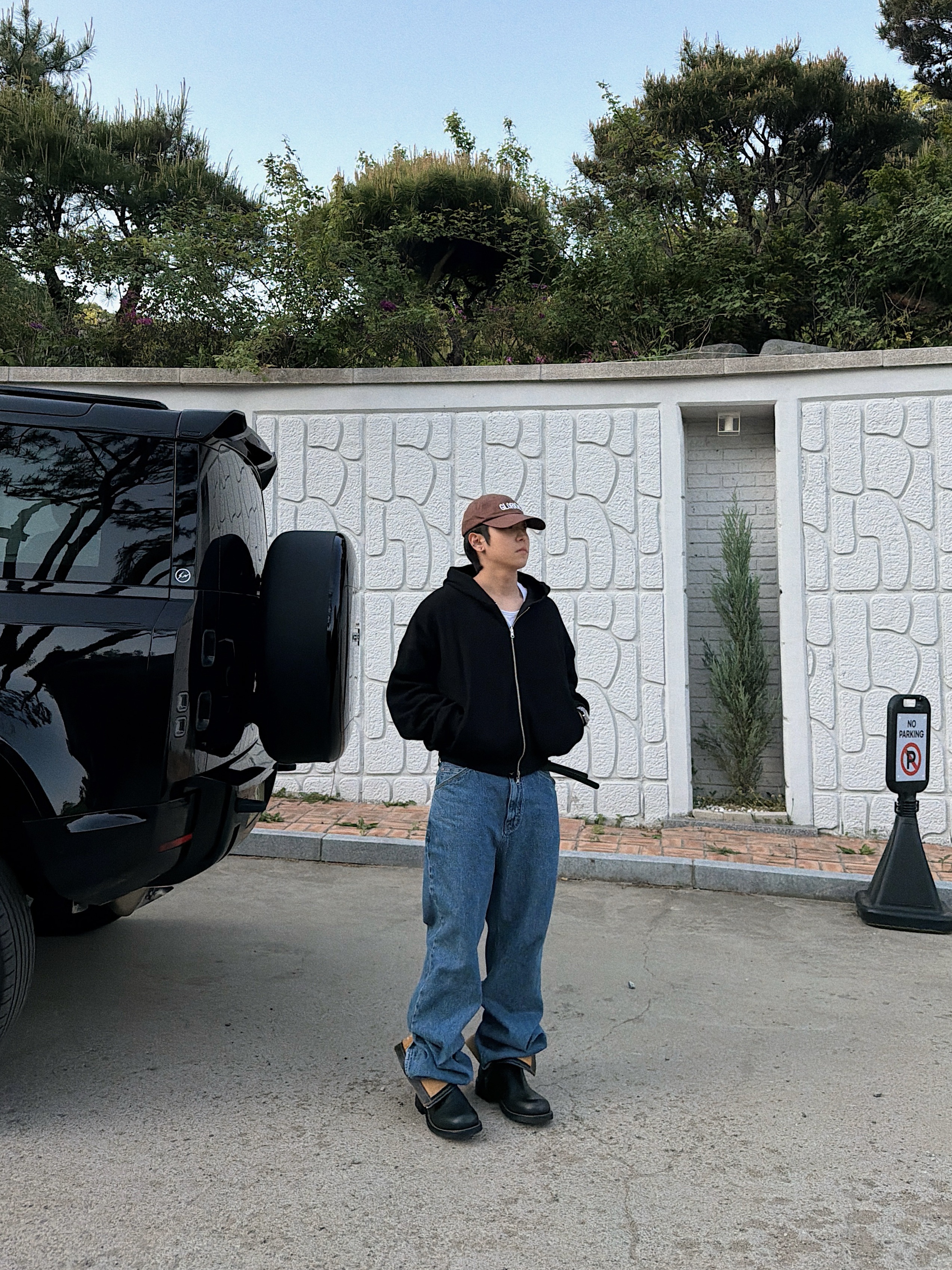 STU Stripe Denim Pants Mid Blue, LOSTGARDEN UNIFORM Engineer Boots Black 착용 스타일 - 3