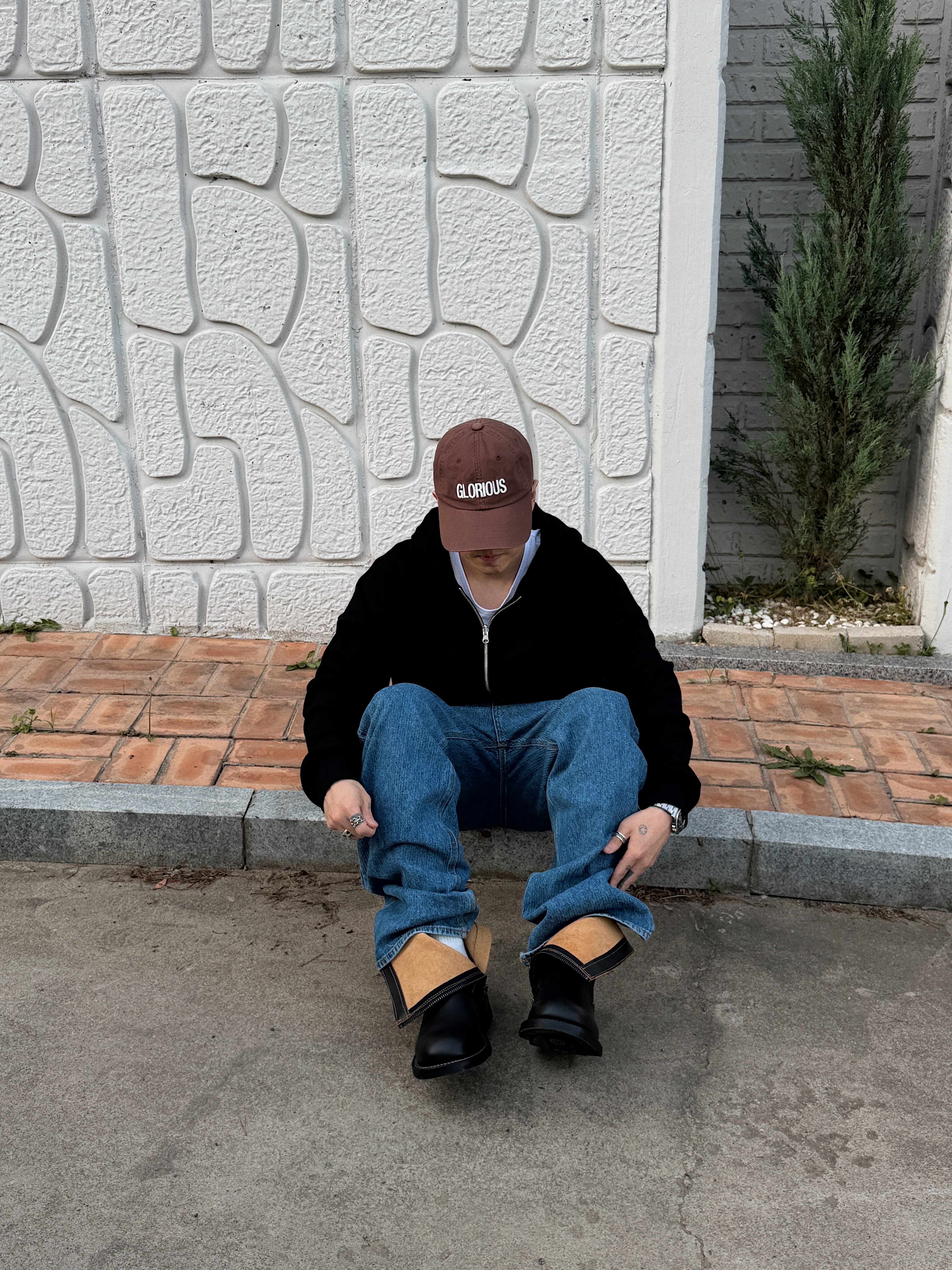 STU Stripe Denim Pants Mid Blue, LOSTGARDEN UNIFORM Engineer Boots Black 착용 스타일 - 6