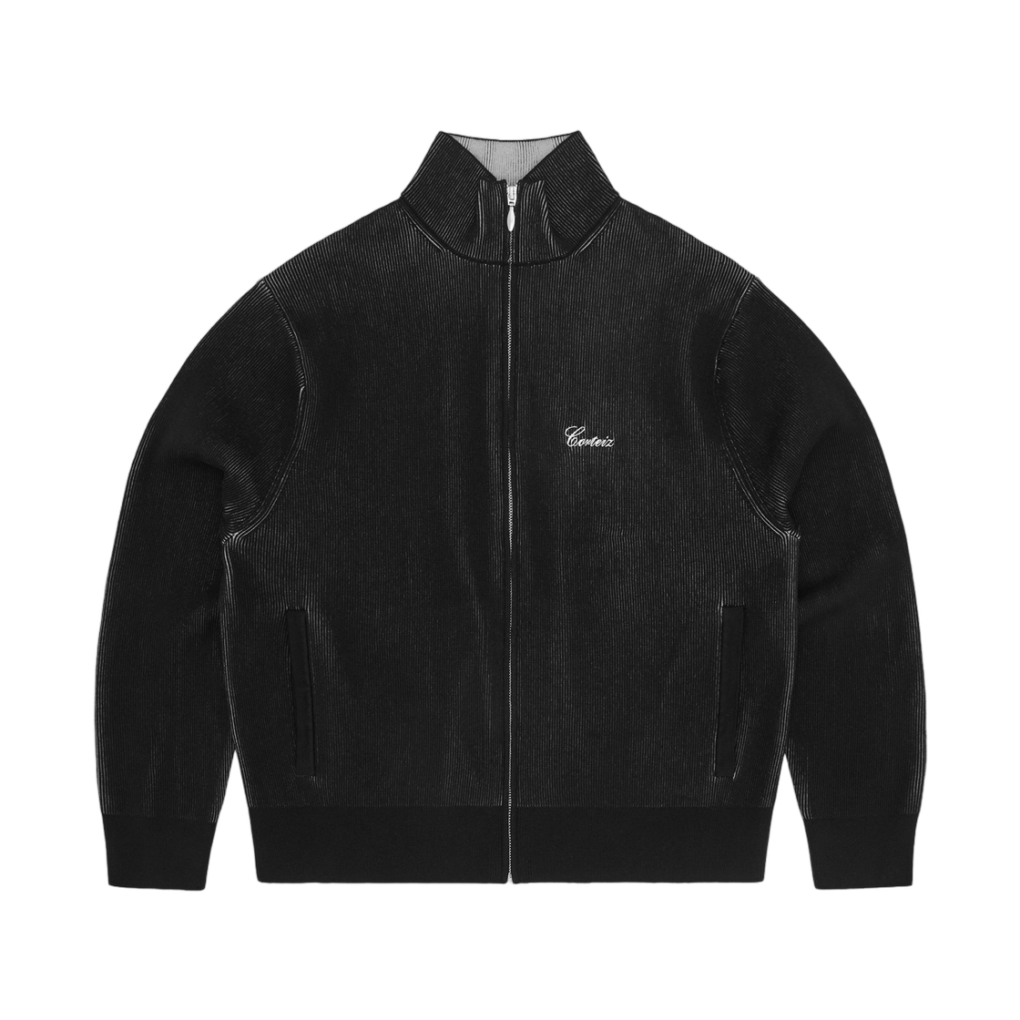 코르테이즈 2 톤 립드 니트 집업 블랙(Corteiz 2 Tone Ribbed Knit Zip Up Black)