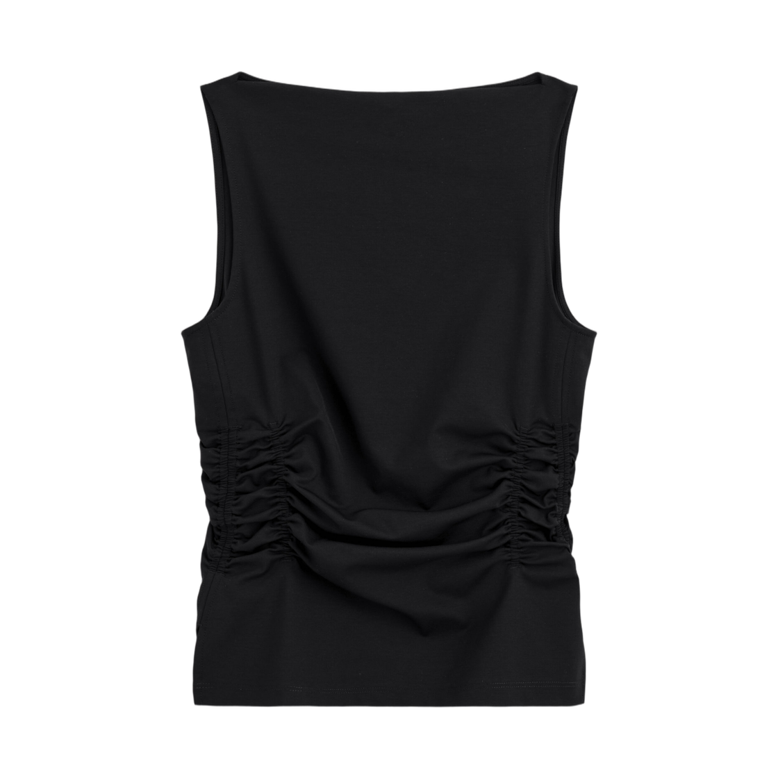 (W) 코스 루쉬드 웨이스트 코튼 저지 슬리브리스 탑 블랙((W) COS Ruched Waist Cotton Jersey Sleeveless Top Black) - 1