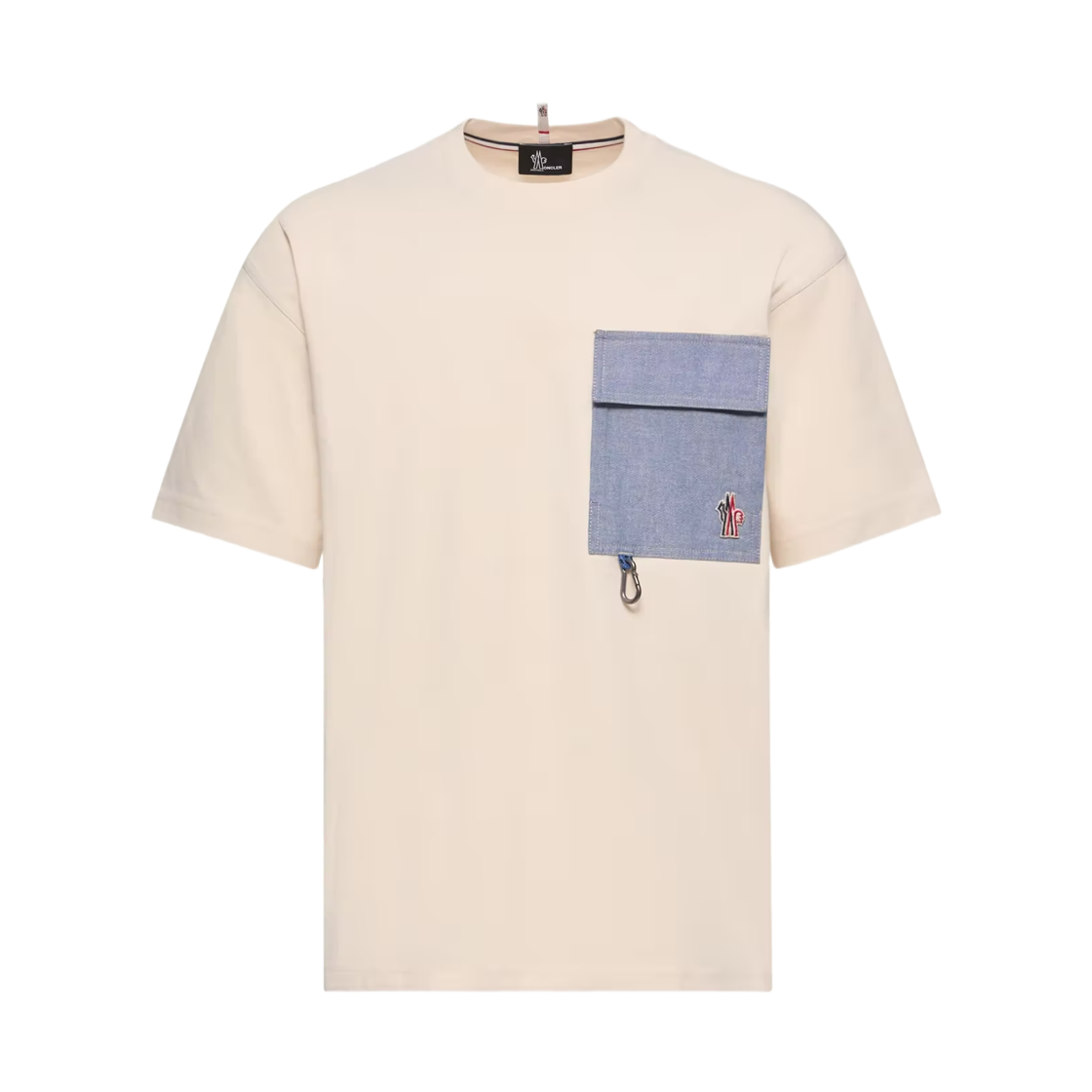 L1-097-8C00001-89AW1-034 Moncler Cotton Blend T-Shirt With Denim Pocket White Ivory