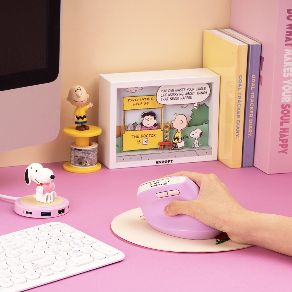 로이체 피너츠 스누피 인체공학 저소음 버티컬 충전식 무선 마우스 + 파우치(Royche Peanuts Snoopy Ergonomic Silent Vertical Rechargeable Wireless Mouse + Pouch Set) - 3