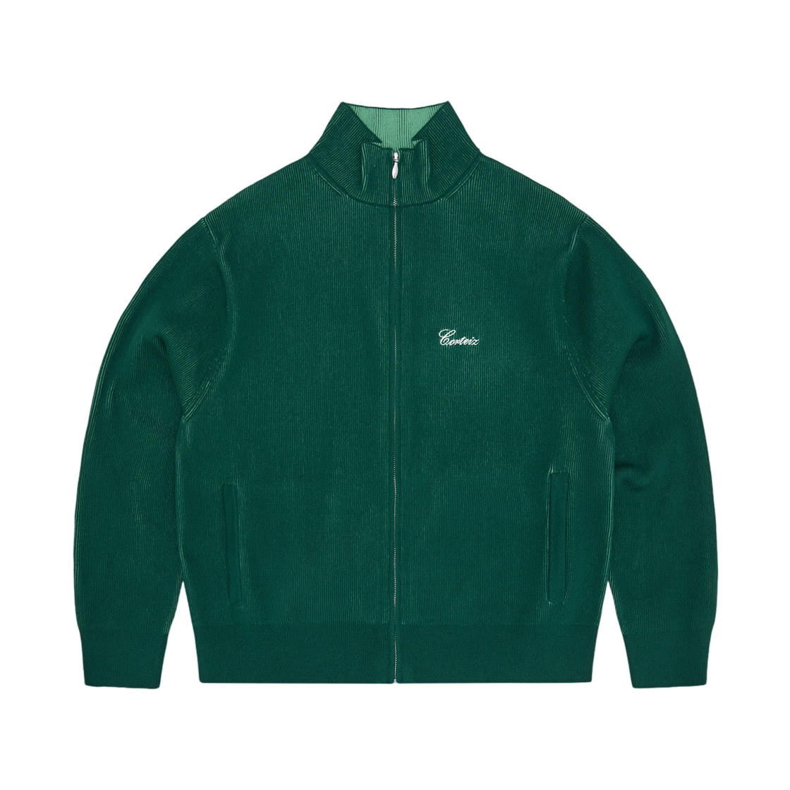 코르테이즈 2 톤 립드 니트 집업 그린(Corteiz 2 Tone Ribbed Knit Zip Up Green)