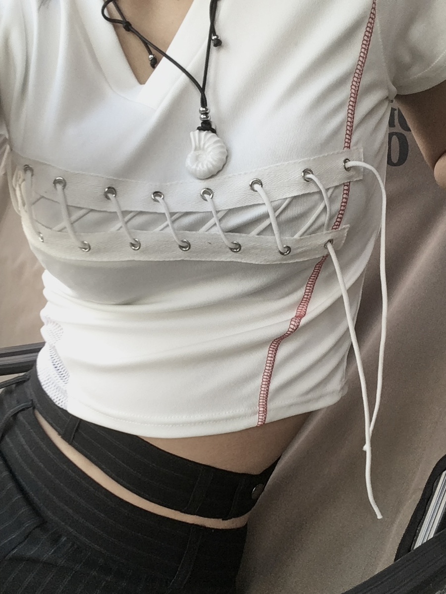 SØAR 2 Waistband Stripe Micro Short Pants Black, SØAR Flatlock Sporty Corset Top White 착용 스타일 - 1
