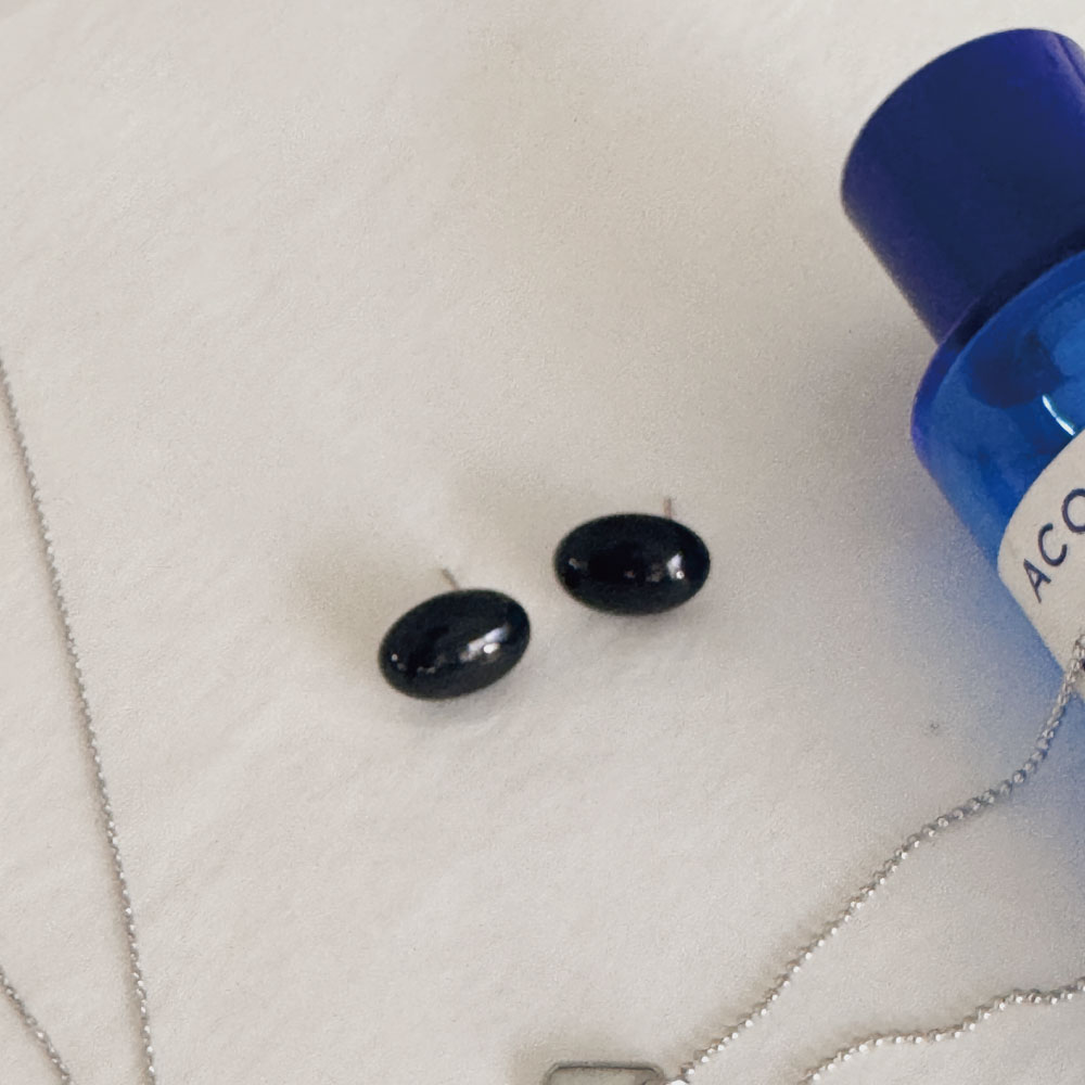 오브제213 블랙 오닉스 스터드 이어링(OBJET213 Black onyx stud earrings) - 2