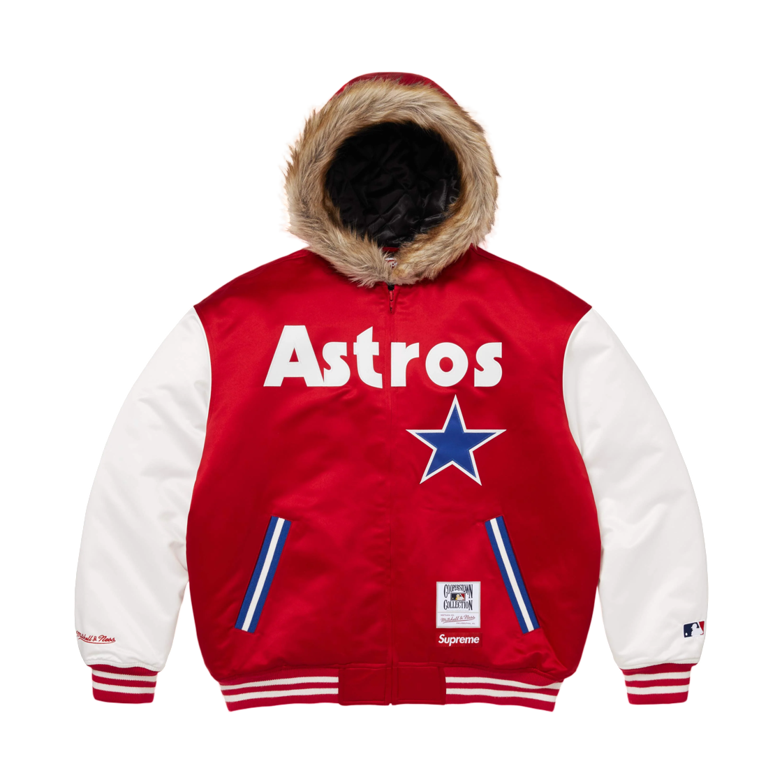 - Supreme Mitchell & Ness Teams Hooded Satin Varsity Jacket Red  - 26SS