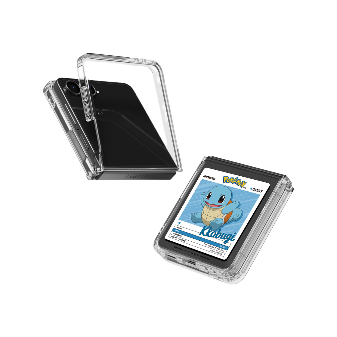 에스엘비에스 포켓몬 꼬부기 네임택 클리어 마그넷 케이스 for Galaxy Z Flip7(SLBS Pokémon Squirtle Name tag Clear Magnet Case for Galaxy Z Flip7) - 2