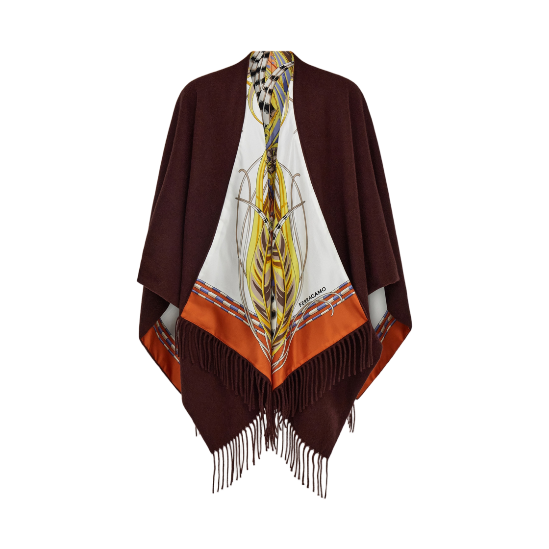 (W) 페라가모 리버시블 후드 루스터 프린트 다크 초콜릿 러스트((W) Ferragamo Reversible Hood with Rooster Print Dark Chocolate Rust)