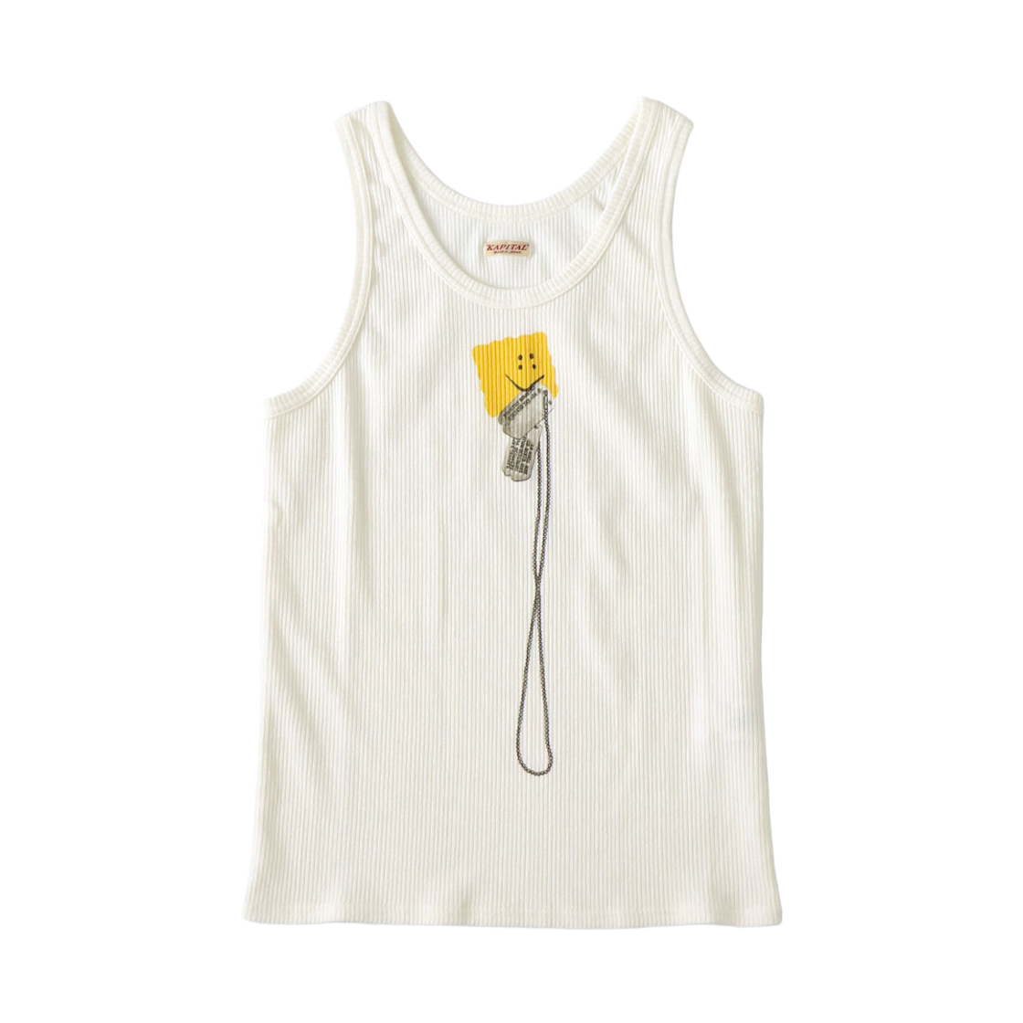 K2604SC129 Kapital 60/2 Bear Teleco Tank Top Peckish Dog Tag Print White