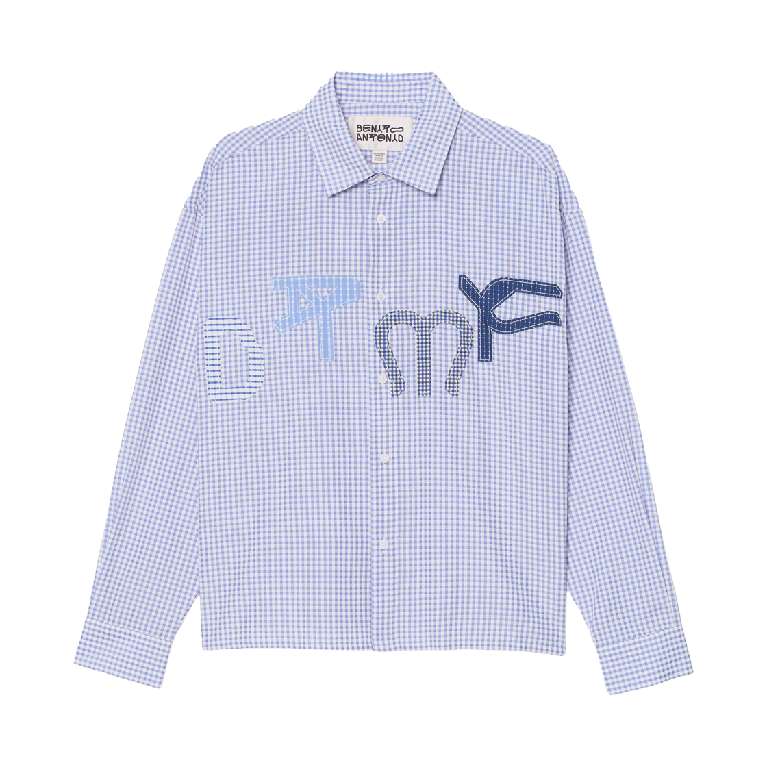 4437/507/044 Zara x Bad Bunny Patchwork Check Shirt DTMF Blue White