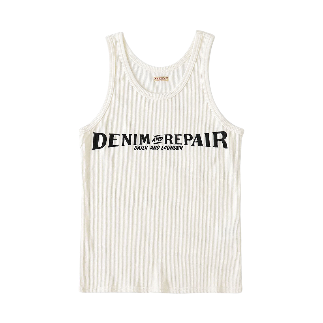 캐피탈 60/2 베어 텔코 탱크탑 데님 리페어 Pt 화이트(Kapital 60/2 Bear Teleco Tank Top Denim Repair Pt White) - 1