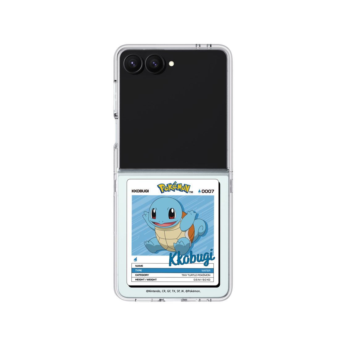 에스엘비에스 포켓몬 꼬부기 네임택 클리어 마그넷 케이스 for Galaxy Z Flip7(SLBS Pokémon Squirtle Name tag Clear Magnet Case for Galaxy Z Flip7)